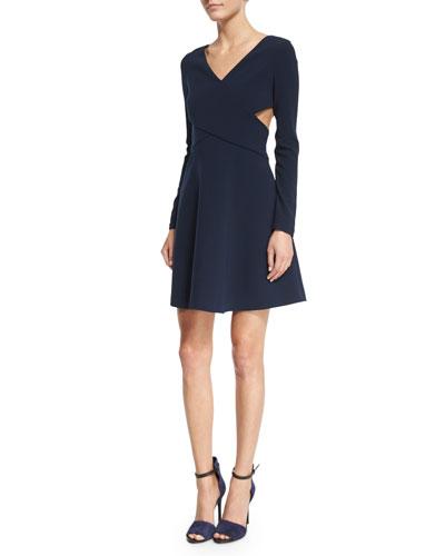 Long-sleeve Crisscross Fit & Flare Dress