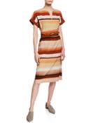 Cosimia Sunrise Watercolor Belted Knee-length Dress
