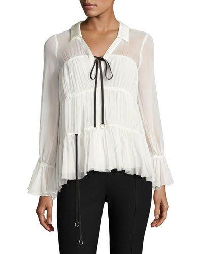 Ailee Chiffon Ruffle Top, Ivory/black