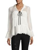 Ailee Chiffon Ruffle Top, Ivory/black