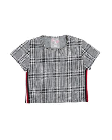 Girl's Plaid Short-sleeve Cropped Top,
