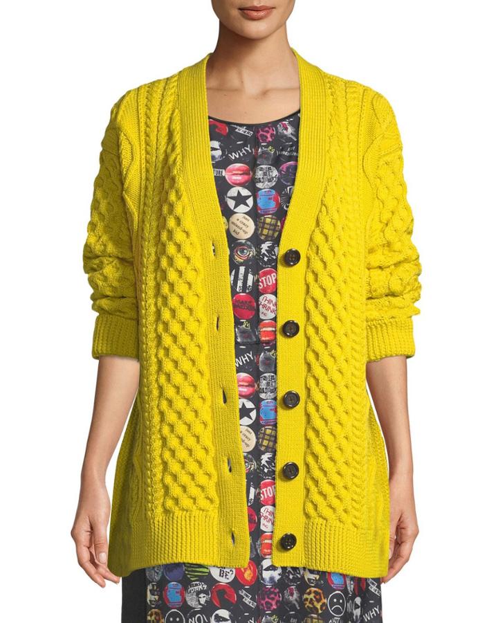 Button-front Chunky Cable-knit Merino Wool Cardigan