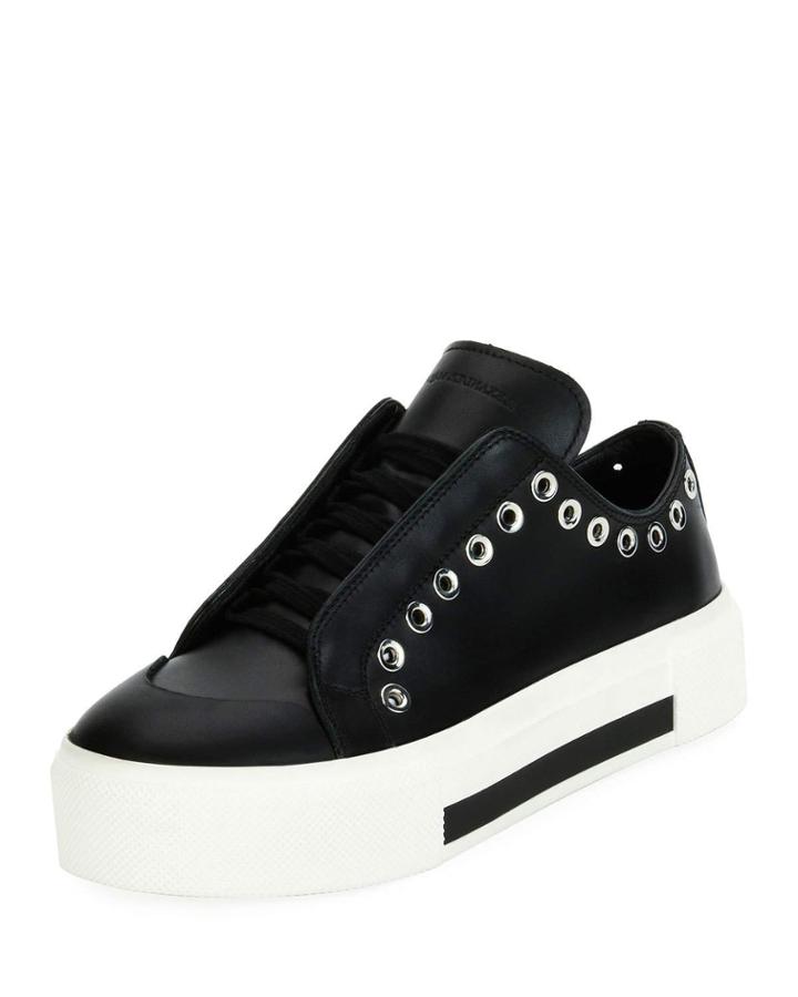 Lace-up Sneaker With Grommet Trim, Black