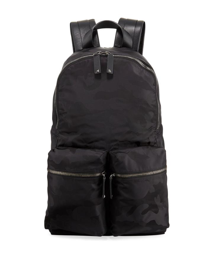 Camouflage Leather-trimmed Backpack