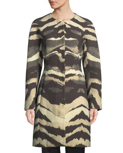 Crewneck Printed Wool Car Coat