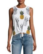 Pineapple-print Knot-front Tank