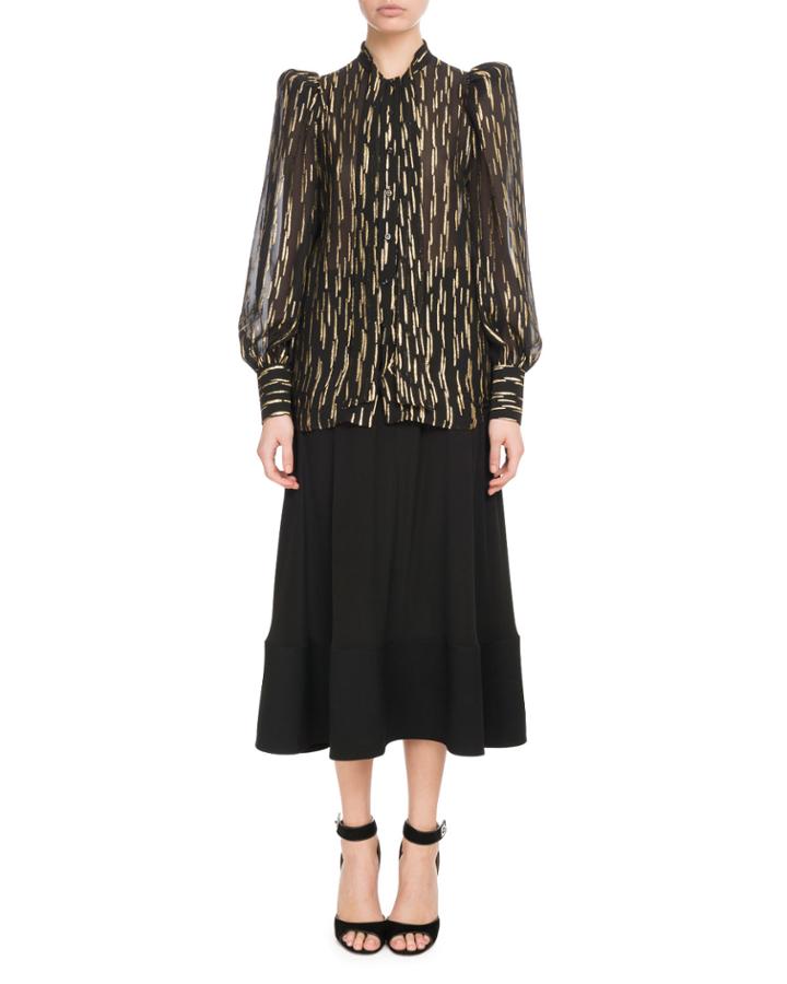 Long-sleeve Button-front Golden Fil Coupe