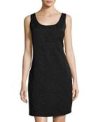 Sleeveless Brocade Back-button Dress, Black