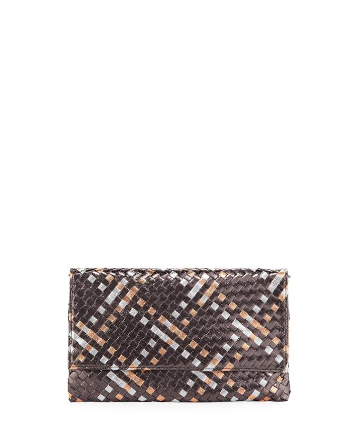 Metallic Weave Clutch Bag With Crossbody