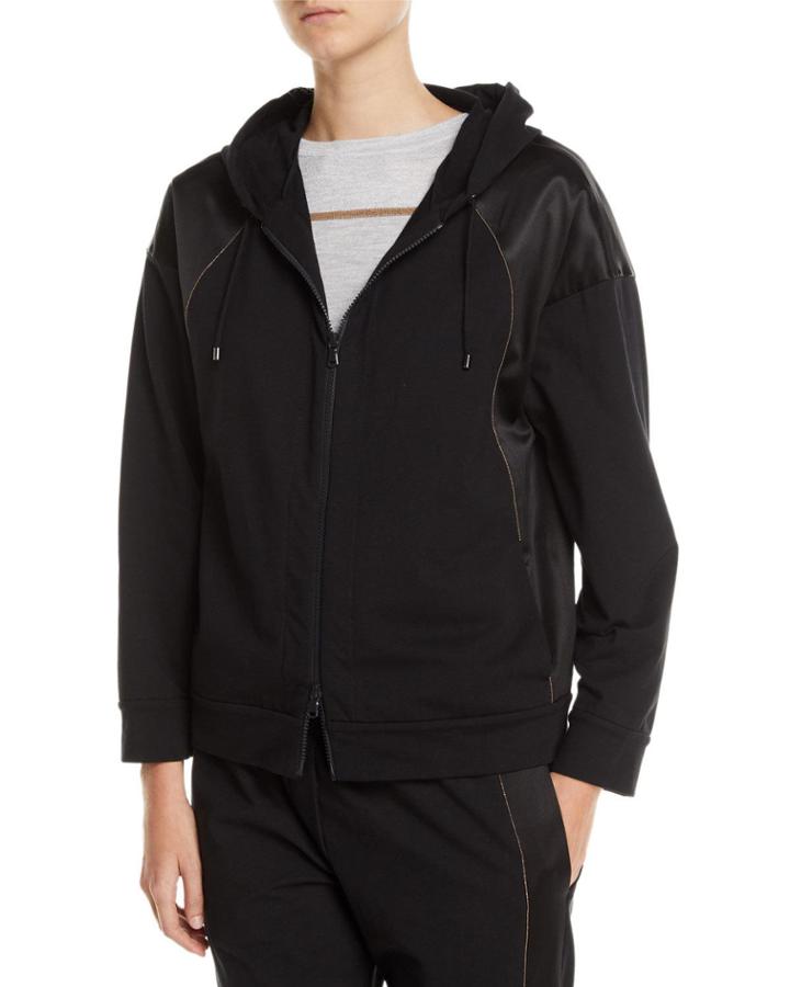 Zip-front Hoodie Sweatshirt Jacket W/