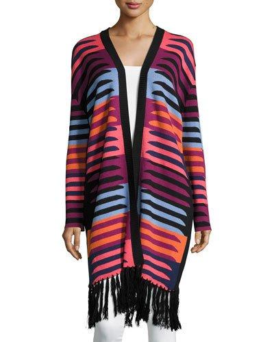 Long Striped Cardigan W/ Fringe, Connector