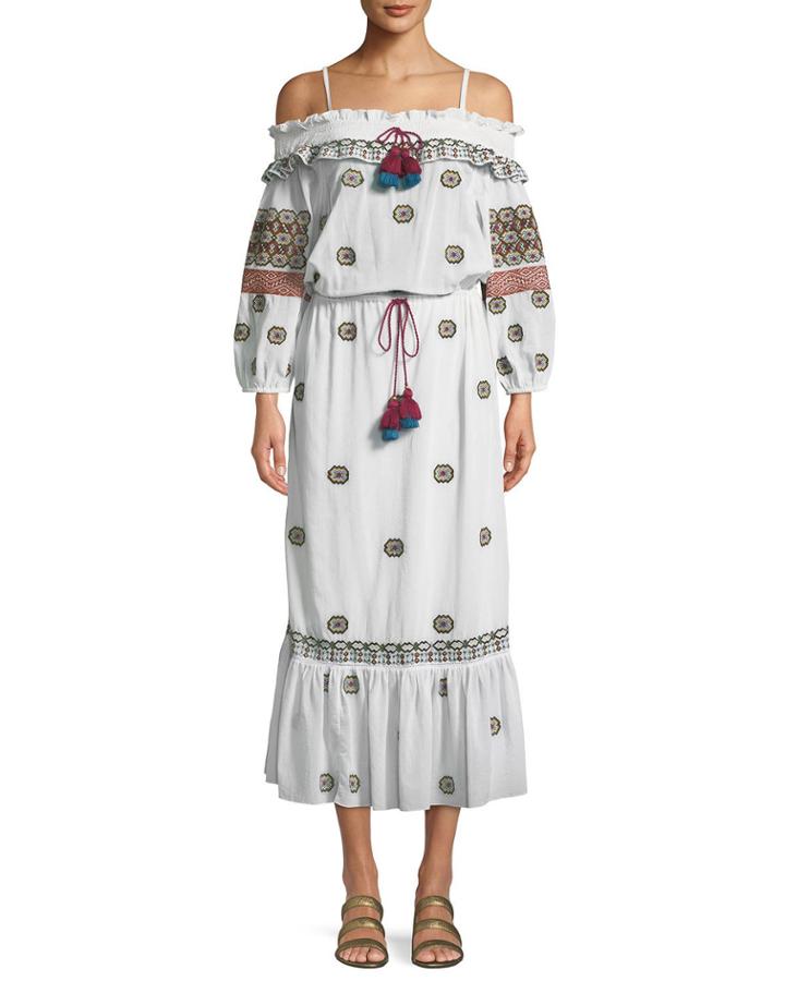 Helens Off-the-shoulder Embroidered Cotton Voile Dress