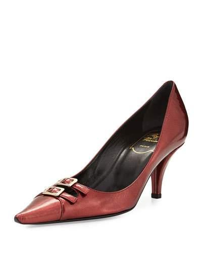 Patent Leather Buckle Pump, Bordeaux