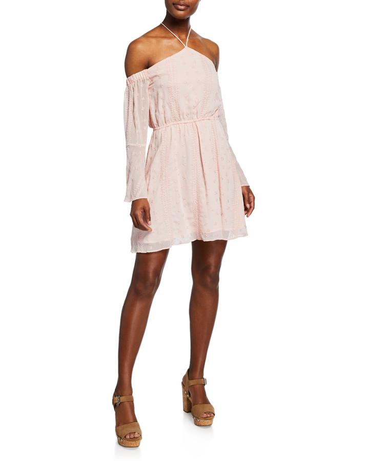 Halter Embroidered Long-sleeve Dress