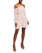 Halter Embroidered Long-sleeve Dress