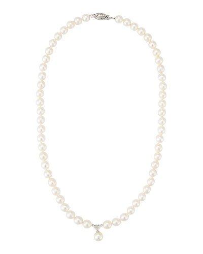 14k White Freshwater Pearl & Diamond Heart Necklace,