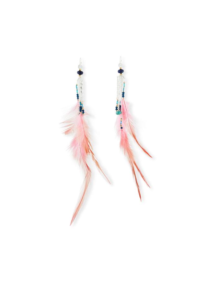 Feather & Bead Drop Earrings