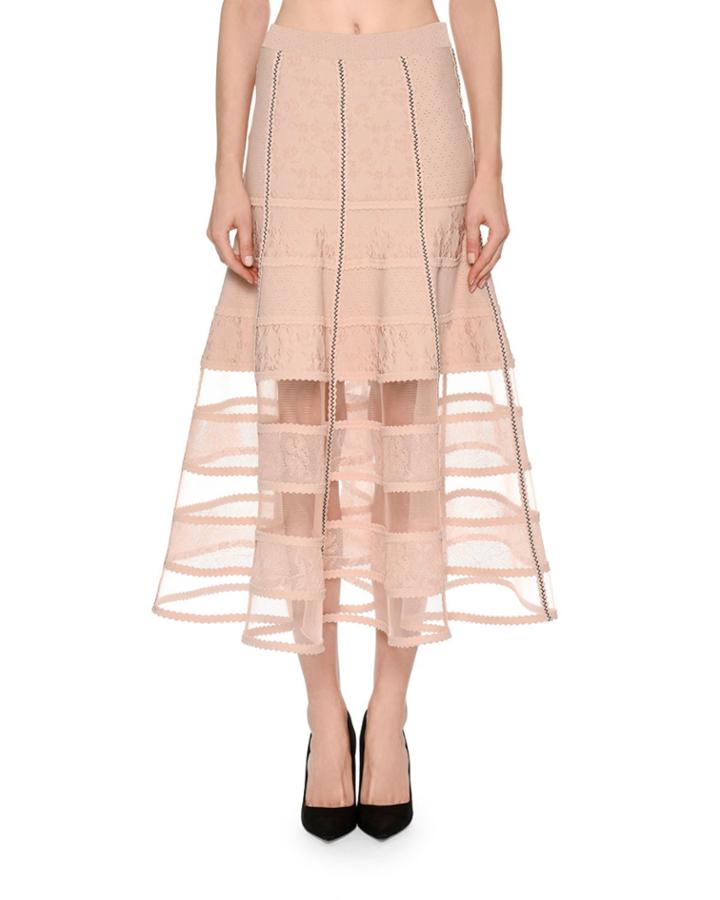 Patchwork Jacquard Lace Skirt With Crinoline Hem