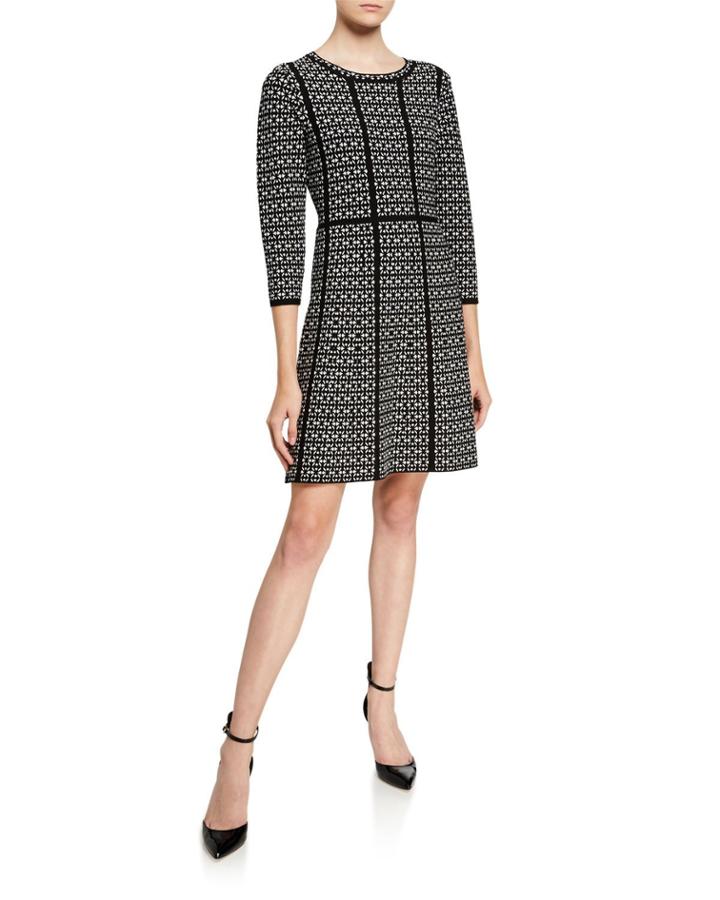Geometric 3/4-sleeve Fit-&-flare