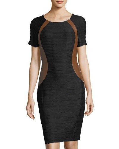 Ottoman Knit Dress W/ Faux-leather Panels