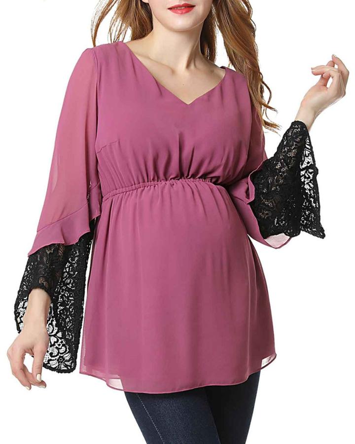 Maternity Nisa Chiffon & Lace Babydoll Top
