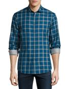 Slim-fit Plaid-print Sport Shirt, River Blue