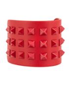 Rockstud Leather Bracelet, Red