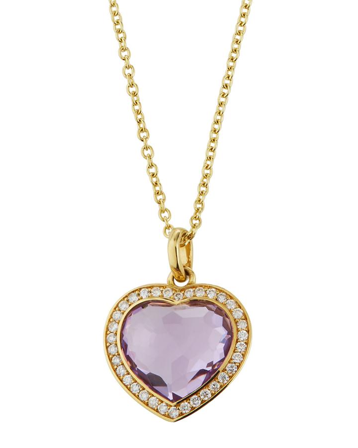 18k Lollipop Small Heart Necklace In Amethyst