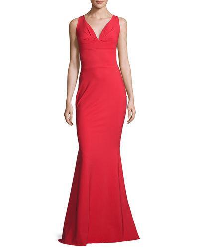 Sleeveless Stretch Jersey Mermaid Gown, Passion