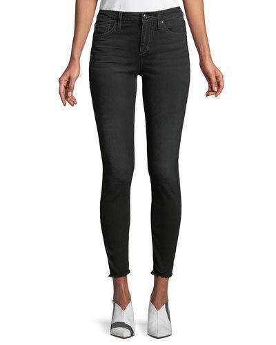 The Icon Ankle Jeans W/ Frayed Hem, Black