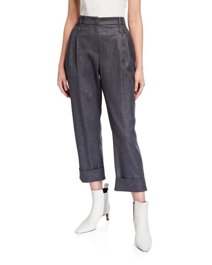 Wide-leg Metallic Donegal Pants W/ Pleats