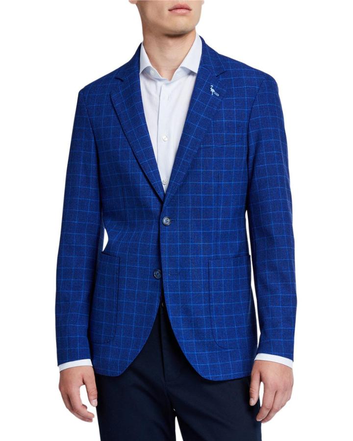 Small Windowpane Sport Coat, Blue