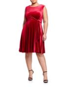 Plus Size Side-tie Stretch Velvet Fit & Flare Dress