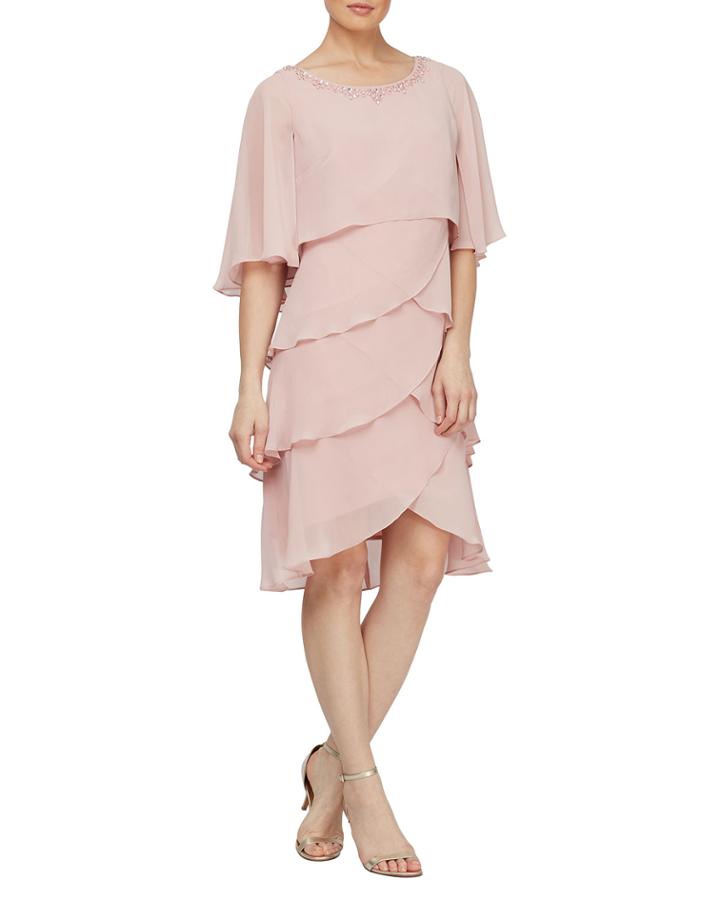 Tiered Chiffon Short Cape Dress