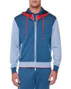Colorblock Zip-up Hooded Track Jacket, Blue