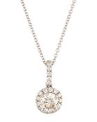 14k Round White Diamond Pendant Necklace,