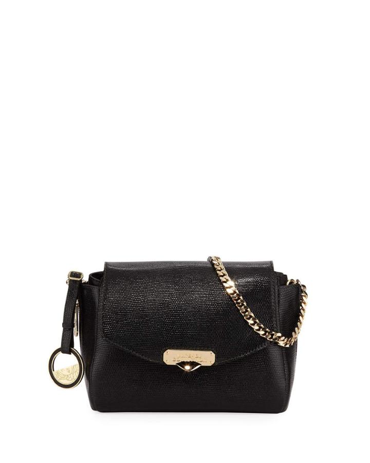 Grained Leather Shoulder Bag, Dark Green/black