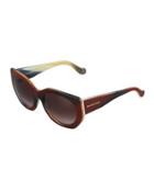 Multi-tone Angled Square Sunglasses, Brown