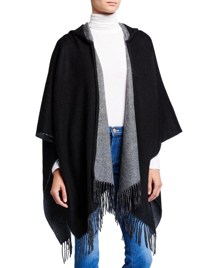 Wool-blend Ruana With Hood