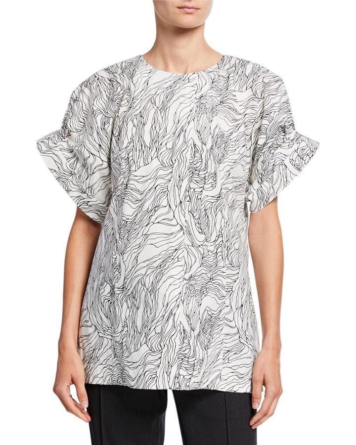 Printed Short-sleeve Cotton Blouse