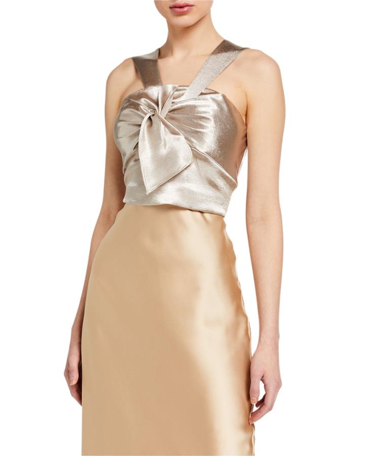 Melisa Satin Twist-front Cropped Top