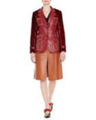 Studded Shearling-trimmed Leather Blazer, Red
