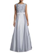Sleeveless Lace-bodice Ball Gown,