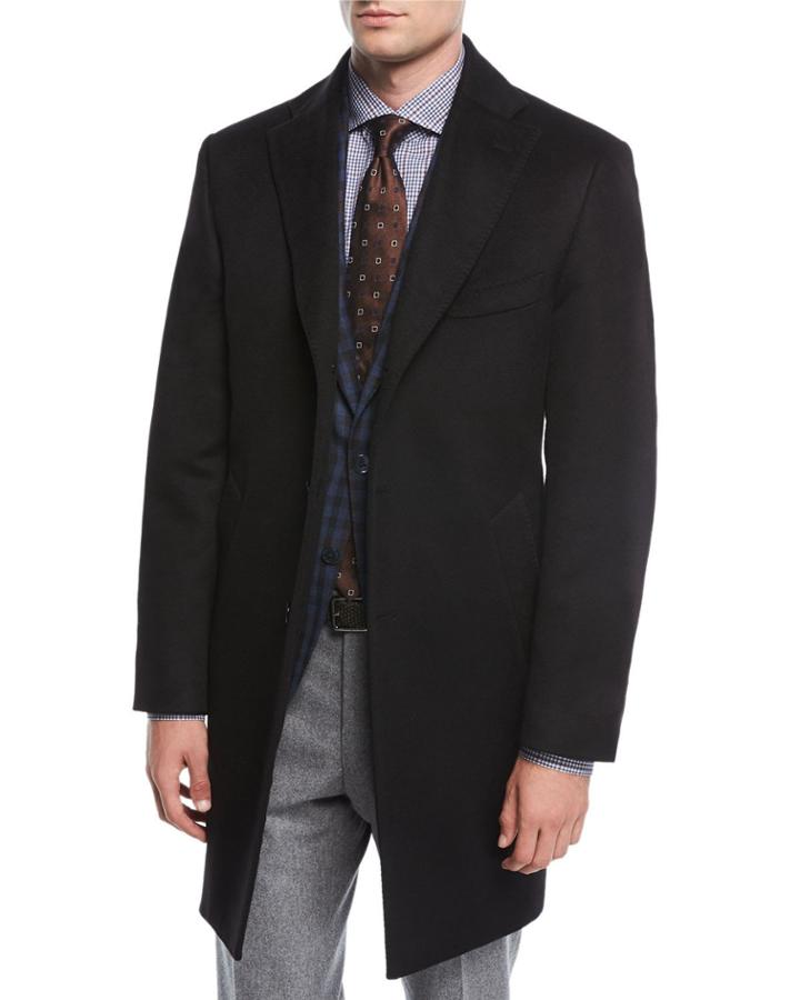 Single-breasted Cashmere Top Coat, Black