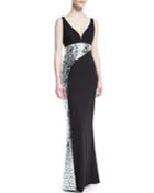 Sleeveless Crackled-mirror Crepe Gown, Black