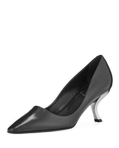 Leather Pump With Curved Heel, Black