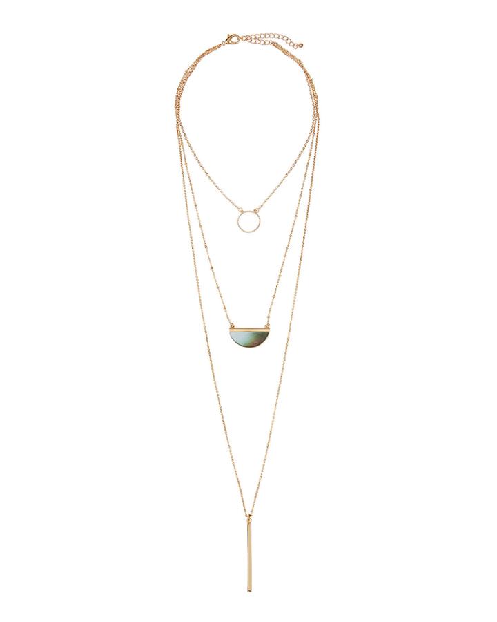 Circle, Abalone & Stick 3-layer Necklace