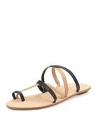 Sarie Leather Toe-ring Flat Sandal, Black/buff