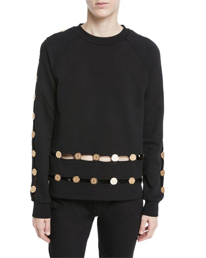Long-sleeve Crewneck Sweatshirt W/ Inset Coin Detail