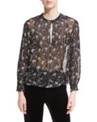 Walker Floral-print Sheer Long-sleeve Peasant Top